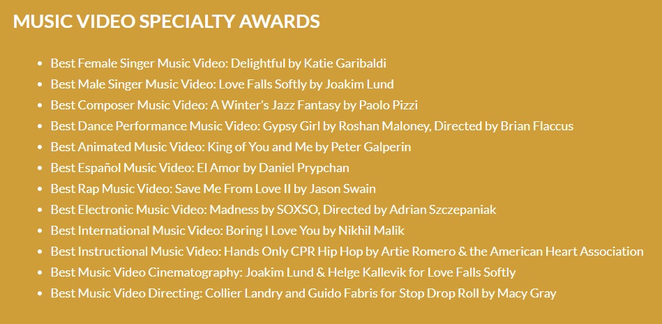 Joakim Lund - Winner of Best Male Singer Music Video - Hollywood Hills Awards - 2017